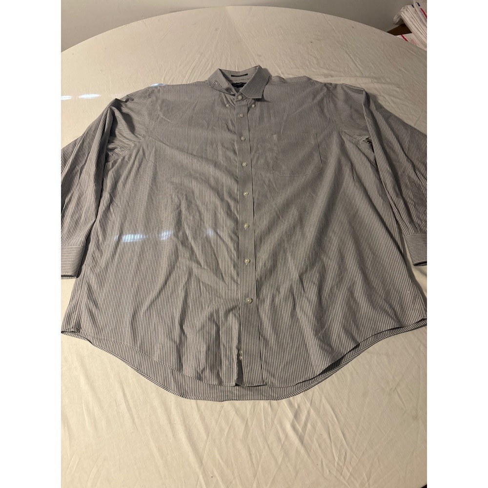 Lands End Non‎ iron pinpoint oxford Button Down Shirt Mens 18-36 Navy Blue White